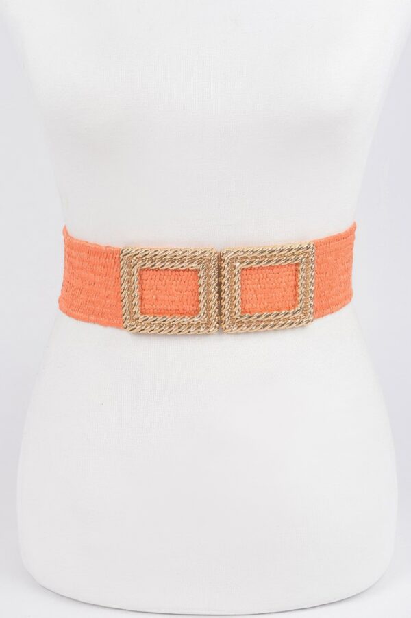 Faux Straw Stretch Belt with Oversized Metal Buckle