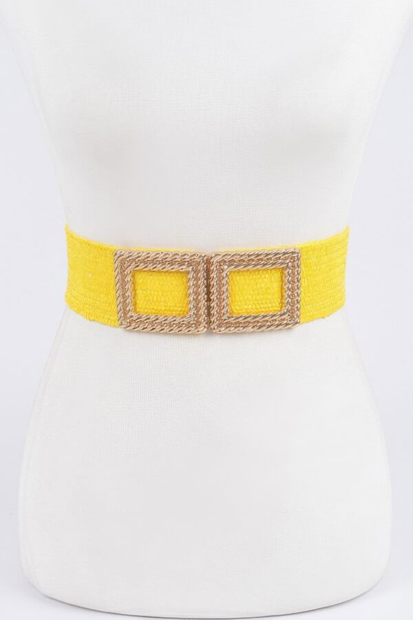 Faux Straw Stretch Belt with Oversized Metal Buckle
