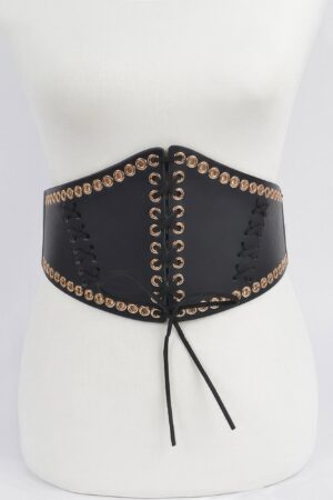 Corset-Style Faux Leather Stretch Belt with Eyelets