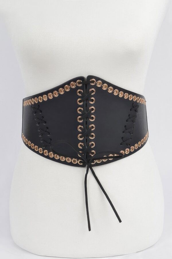 Corset-Style Faux Leather Stretch Belt with Eyelets