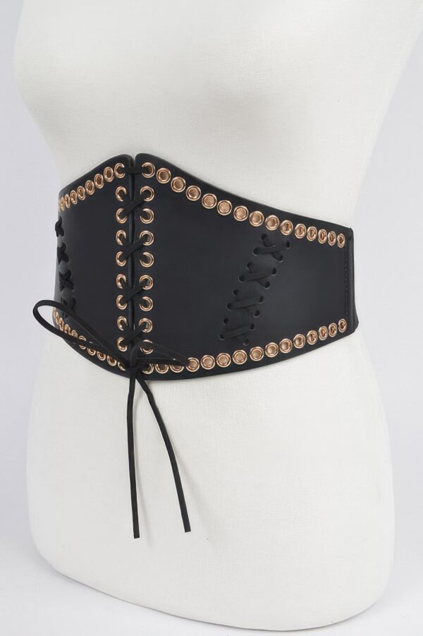Corset-Style Faux Leather Stretch Belt with Eyelets