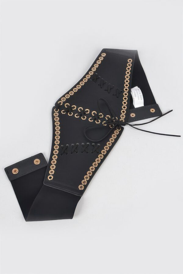 Corset-Style Faux Leather Stretch Belt with Eyelets