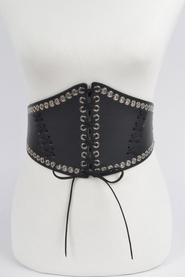 Corset-Style Faux Leather Stretch Belt with Eyelets