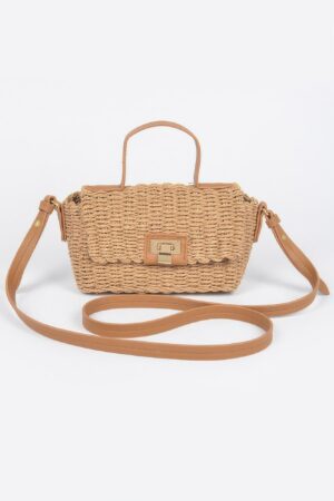 Faux Straw Top Handle Bag – Woven Paper Compact