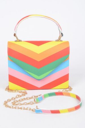 Rainbow Print Top Handle Clutch – Glossy Polyurethane