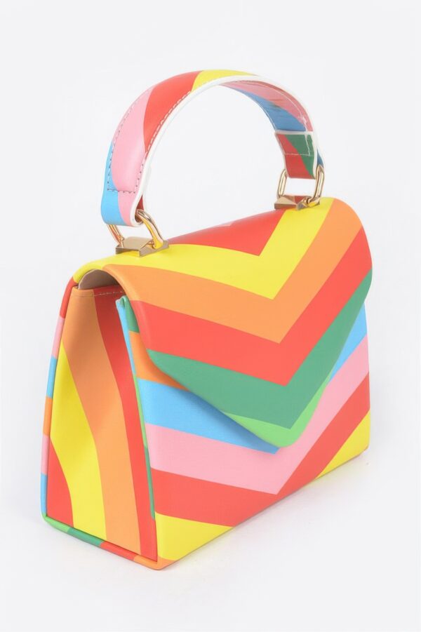 Rainbow Print Top Handle Clutch – Glossy Polyurethane