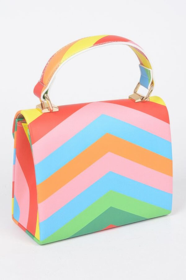 Rainbow Print Top Handle Clutch – Glossy Polyurethane