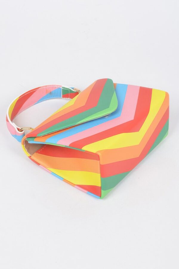 Rainbow Print Top Handle Clutch – Glossy Polyurethane