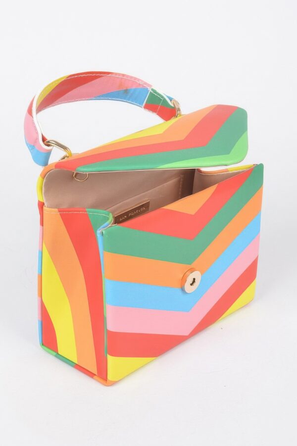 Rainbow Print Top Handle Clutch – Glossy Polyurethane