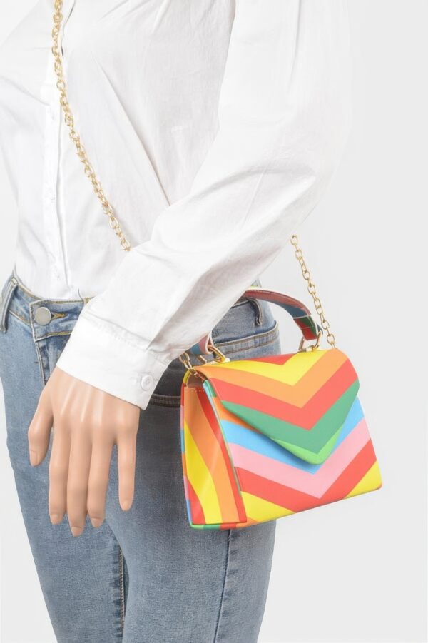 Rainbow Print Top Handle Clutch – Glossy Polyurethane