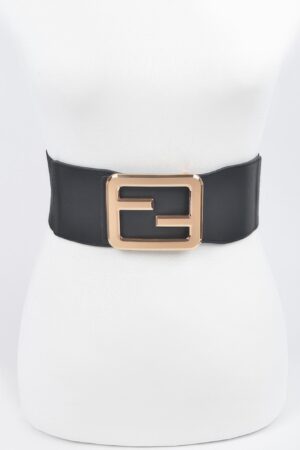 Wide Elastic Plus-Size Belt with Metal Buckle