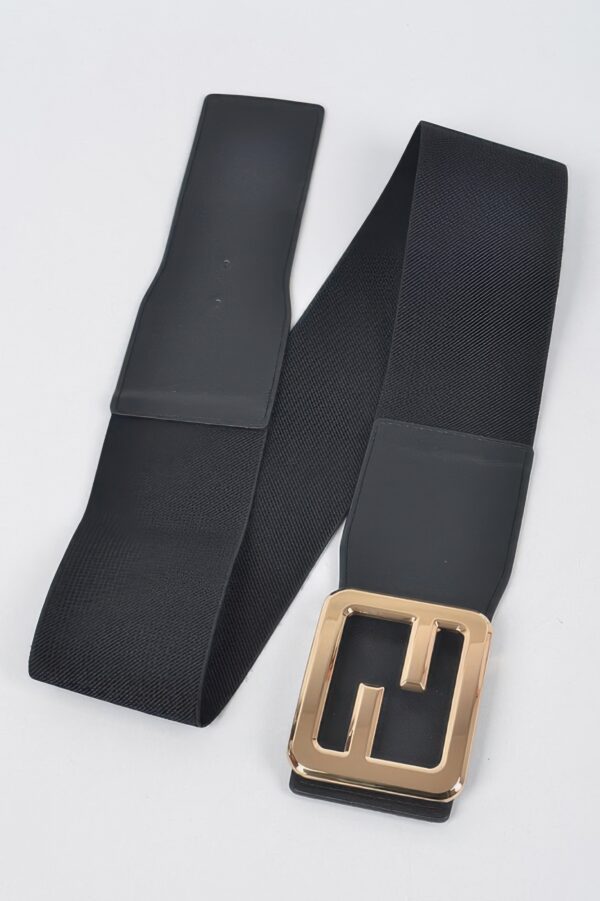Wide Elastic Plus-Size Belt with Metal Buckle