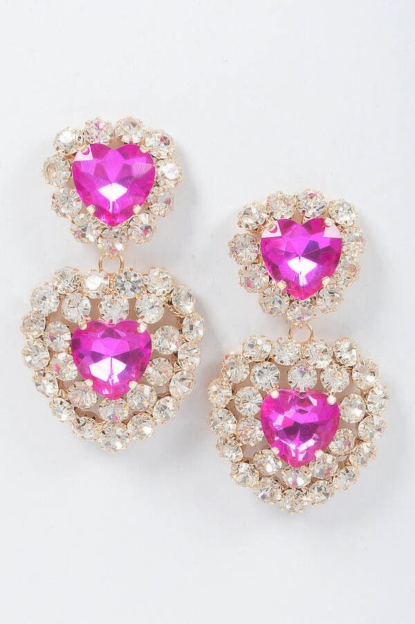 Heart-Shaped Faceted Stone Drop Earrings