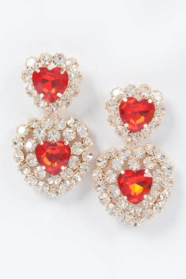 Heart-Shaped Faceted Stone Drop Earrings