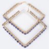 Rhinestone Square Hoop Earrings – Polished Metal
