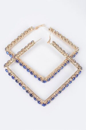 Rhinestone Square Hoop Earrings – Polished Metal