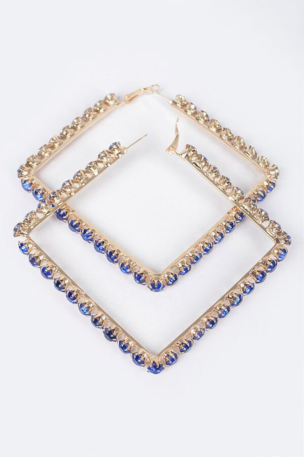 Rhinestone Square Hoop Earrings – Polished Metal