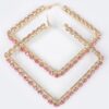 Rhinestone Square Hoop Earrings – Polished Metal