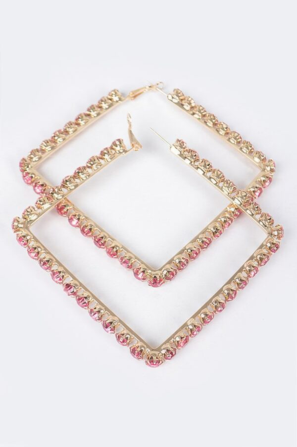Rhinestone Square Hoop Earrings – Polished Metal