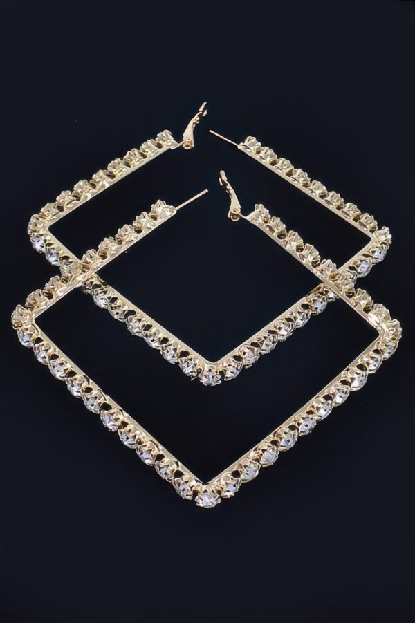 Rhinestone Square Hoop Earrings – Polished Metal