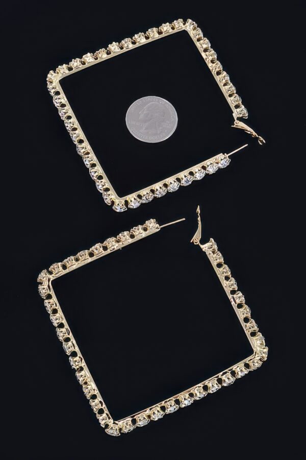 Rhinestone Square Hoop Earrings – Polished Metal