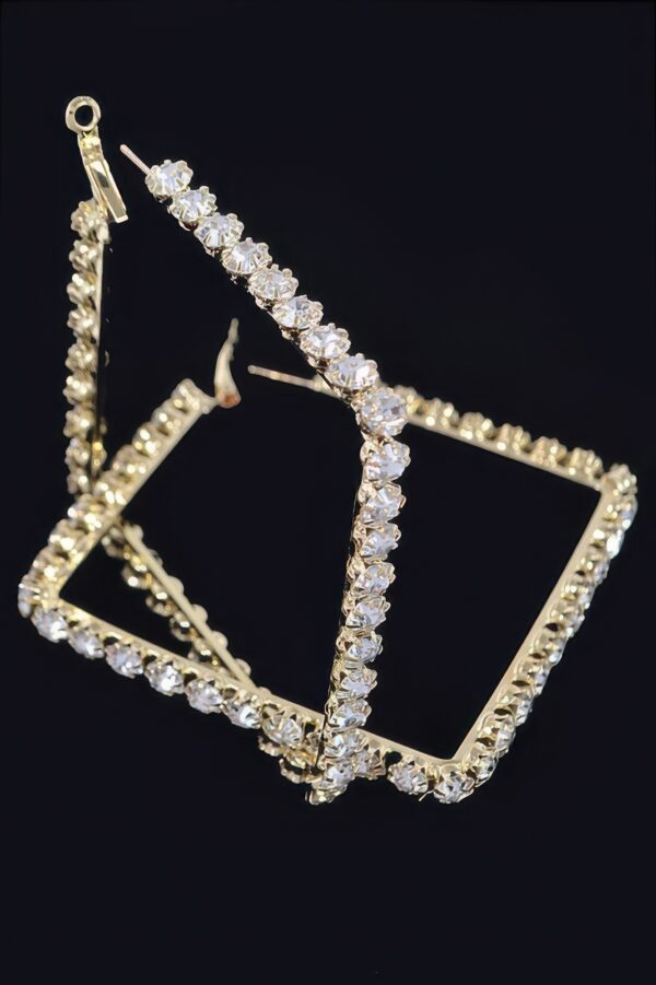 Rhinestone Square Hoop Earrings – Polished Metal