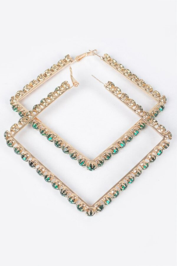 Rhinestone Square Hoop Earrings – Polished Metal