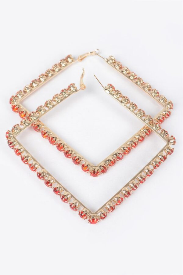 Rhinestone Square Hoop Earrings – Polished Metal