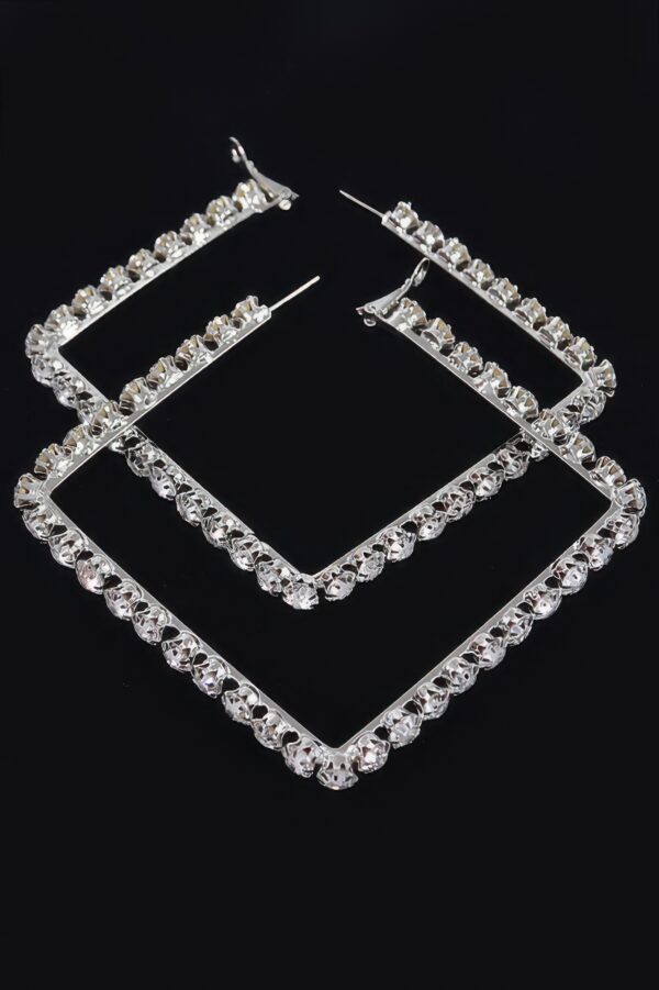 Rhinestone Square Hoop Earrings – Polished Metal