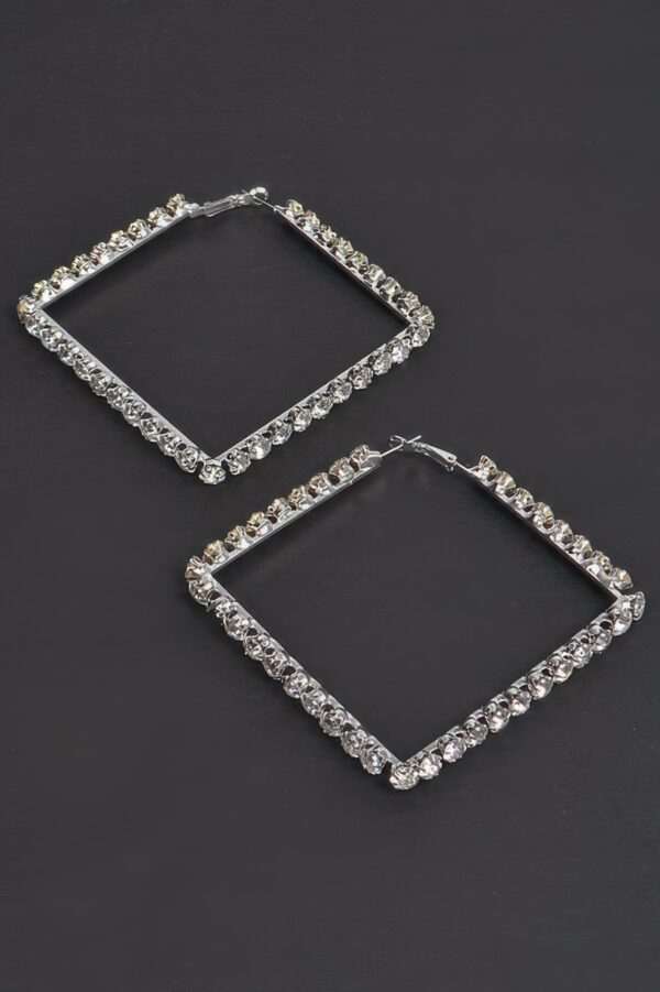 Rhinestone Square Hoop Earrings – Polished Metal