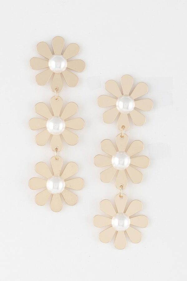 Triple Daisy Drop Earrings – Stacked Floral Design