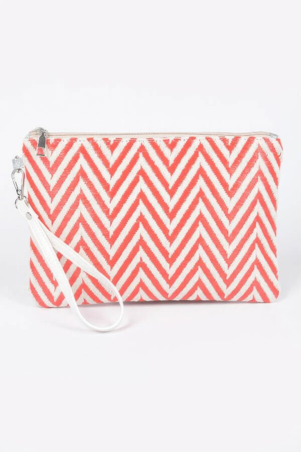 Faux Straw Pouch – Slim Woven Clutch with Mixed Metal Trim