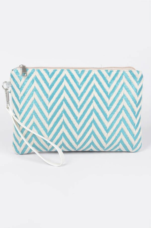 Faux Straw Pouch – Slim Woven Clutch with Mixed Metal Trim