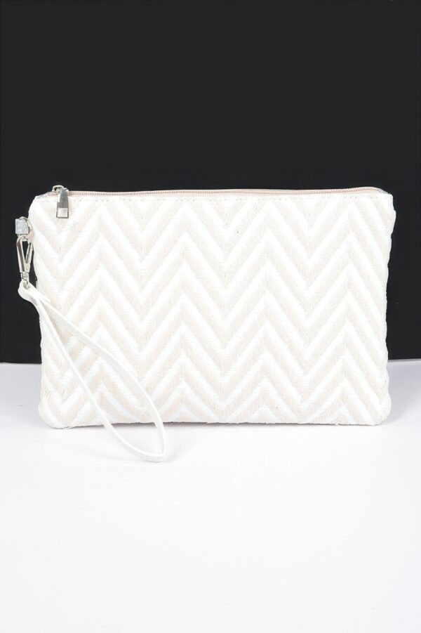Faux Straw Pouch – Slim Woven Clutch with Mixed Metal Trim