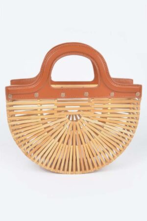 Bamboo Top Handle Bag – Woven Body with Mixed Metal Accents