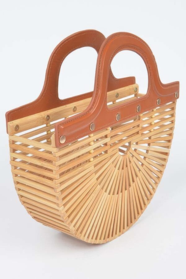 Bamboo Top Handle Bag – Woven Body with Mixed Metal Accents