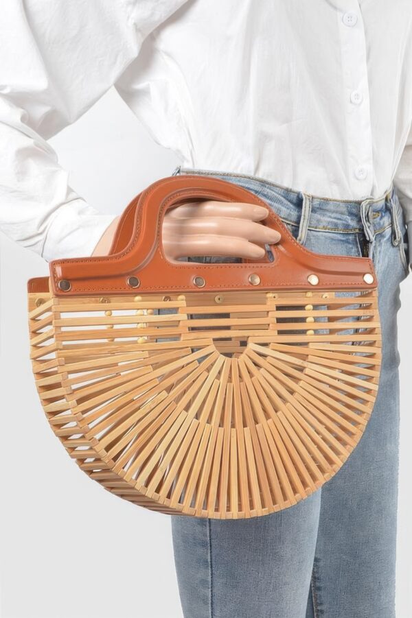 Bamboo Top Handle Bag – Woven Body with Mixed Metal Accents