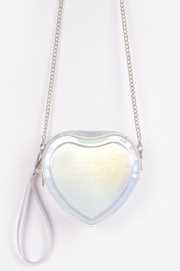 Heart-Shaped Mirror Metallic Crossbody Bag