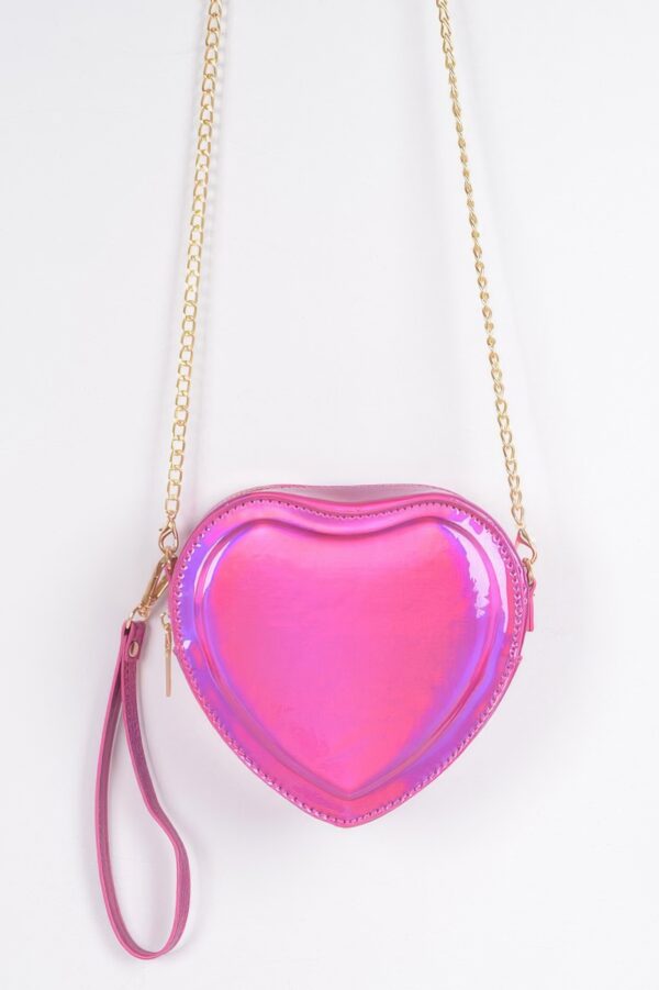 Heart-Shaped Mirror Metallic Crossbody Bag