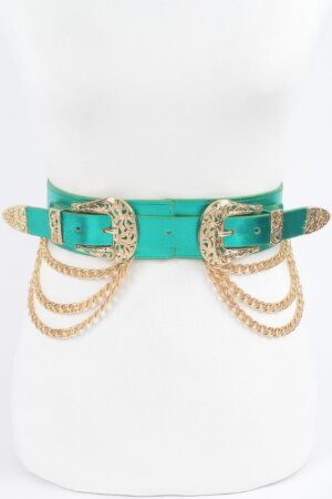 Chain Waist Belt with Double Buckles – Silver-Tone