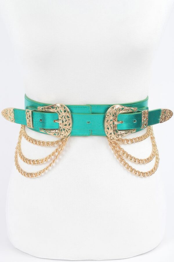 Chain Waist Belt with Double Buckles – Silver-Tone