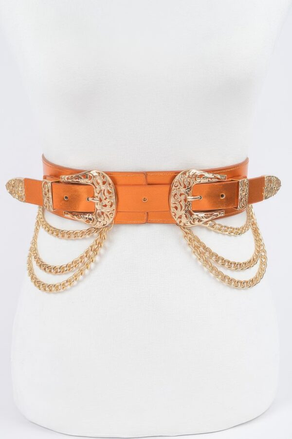 Chain Waist Belt with Double Buckles – Silver-Tone