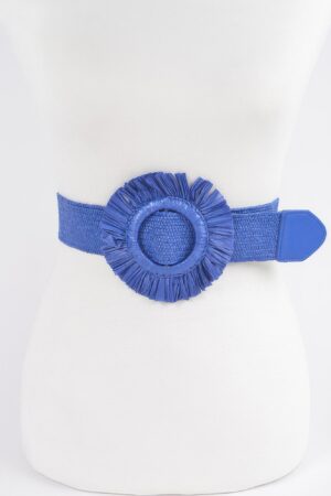 Faux Straw Elastic Belt with Polished Trim