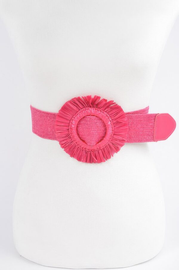 Faux Straw Elastic Belt with Polished Trim