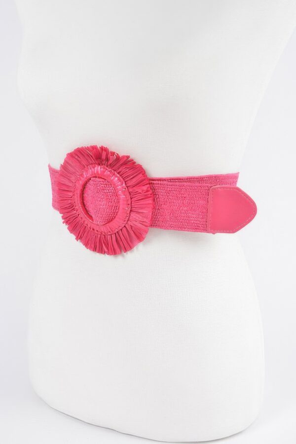 Faux Straw Elastic Belt with Polished Trim