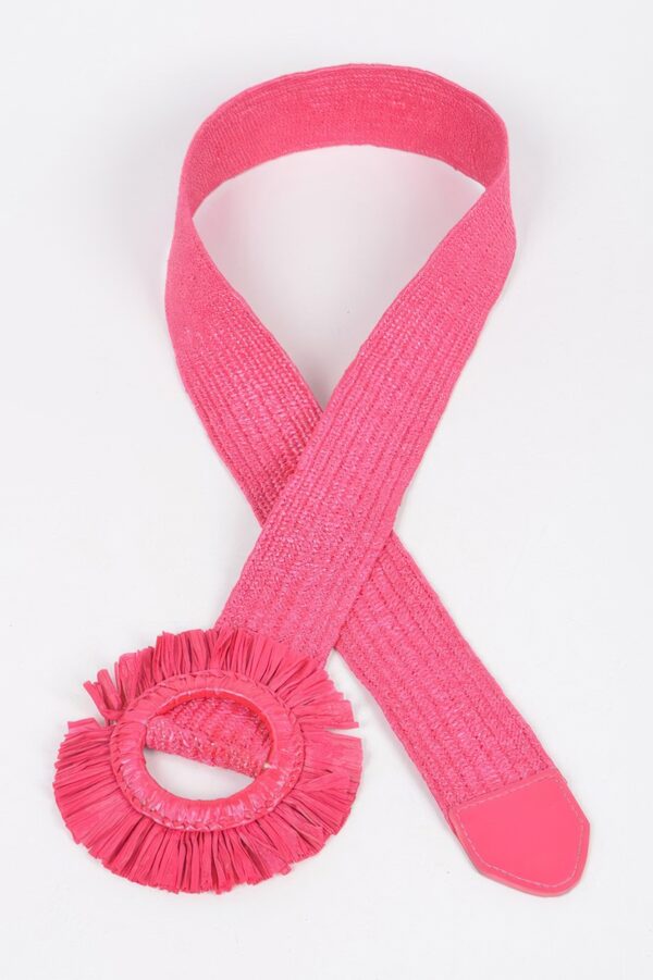 Faux Straw Elastic Belt with Polished Trim
