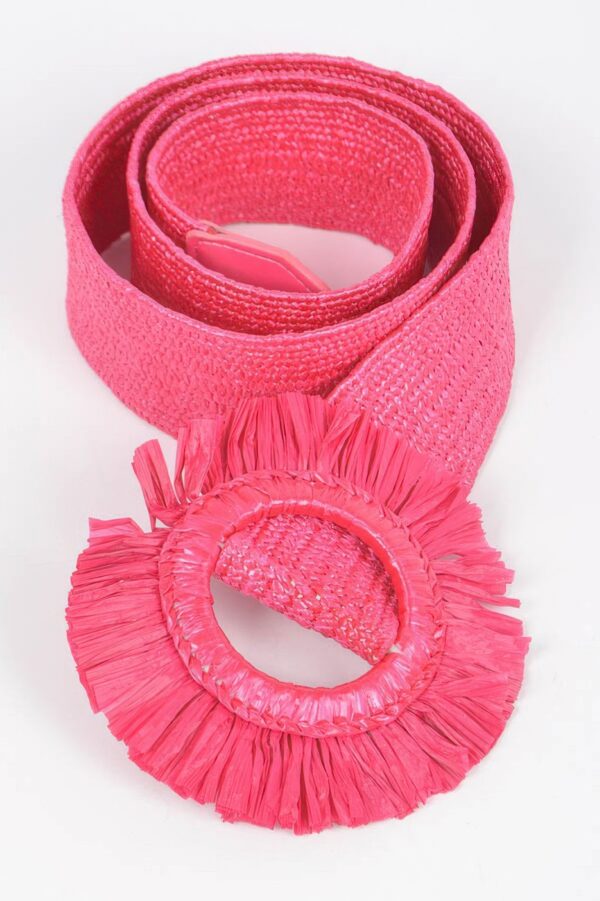 Faux Straw Elastic Belt with Polished Trim