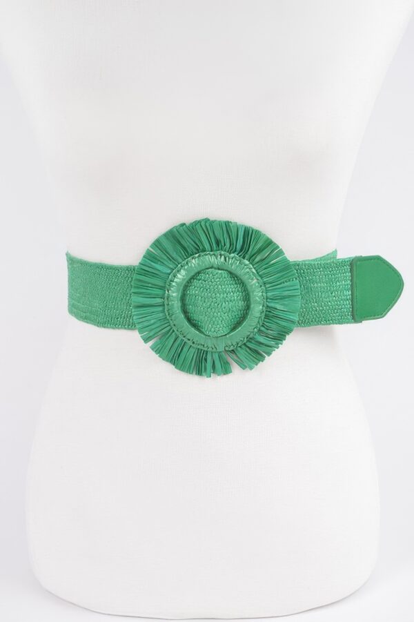 Faux Straw Elastic Belt with Polished Trim