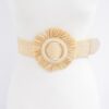 Faux Straw Elastic Belt with Polished Trim