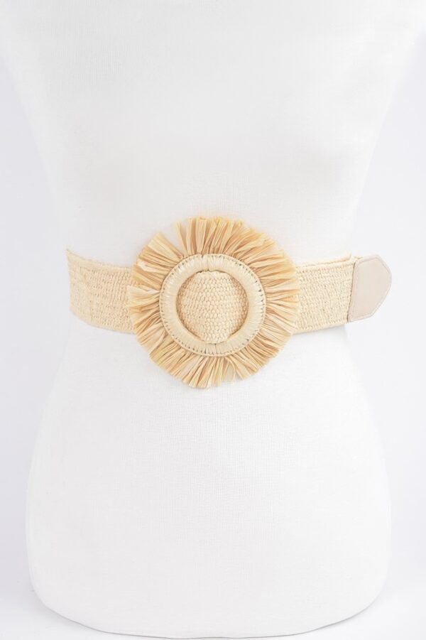 Faux Straw Elastic Belt with Polished Trim
